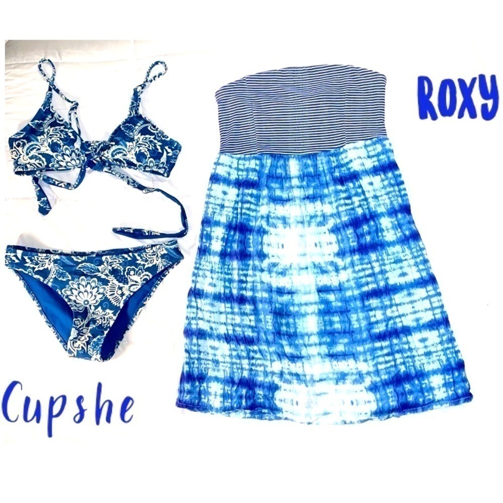 Cupshe Bikini Blue/White Size 10 Roxy mini Dress Tie Dye Medium
